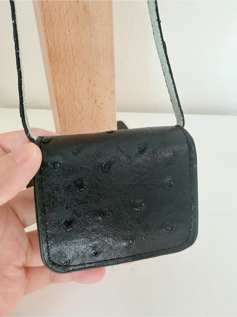 Mini Black Ostrich-Textured Crossbody Bag Charm